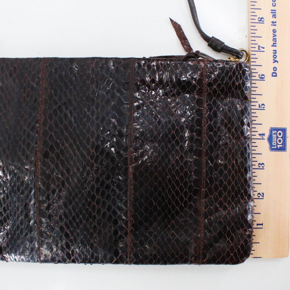VTG 70s Genuine Snakeskin Purse Convertible Strap Clutch Dark Brown Shoulder Bag - Picture 5 of 14